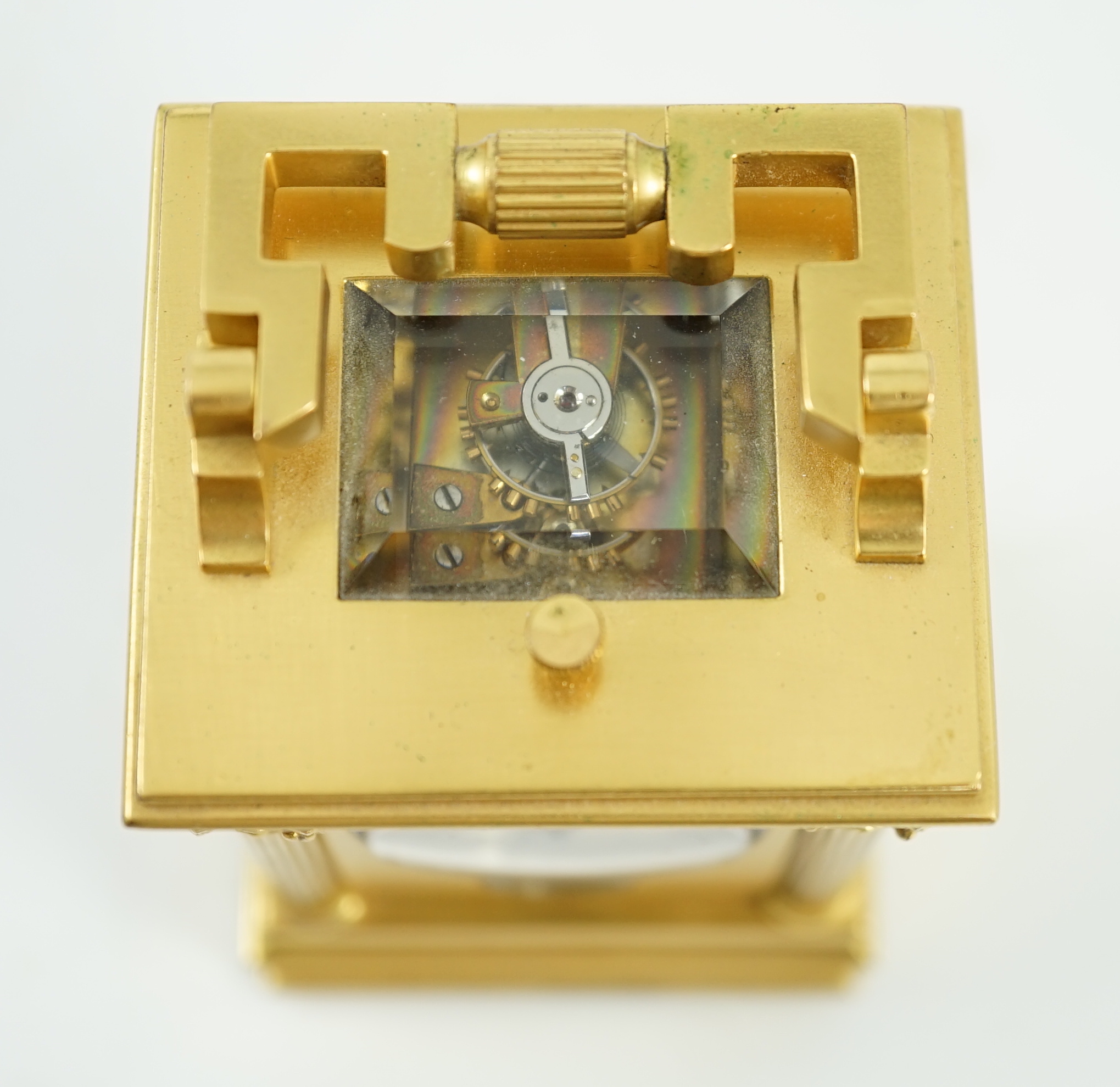 Le Roy & Fils, Palais Royale, Paris. A late 19th century French hour repeating miniature carriage alarum clock, 5cm wide, 4.5cm deep, 9.25cm high